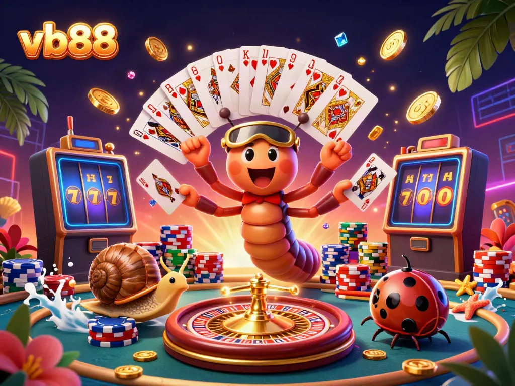 Experience the excitement of vb88 with a vibrant 3D illustration featuring unique casino characters.