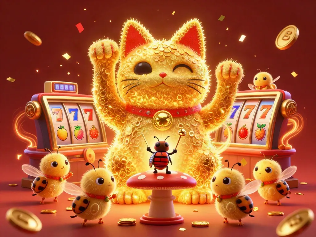 Experience the excitement of situs gacor with a vibrant lucky cat and colorful slot elements captivating players.
