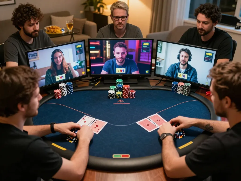 Engaging online poker game on FIVE88 with vibrant cards and chips during a fun virtual gathering