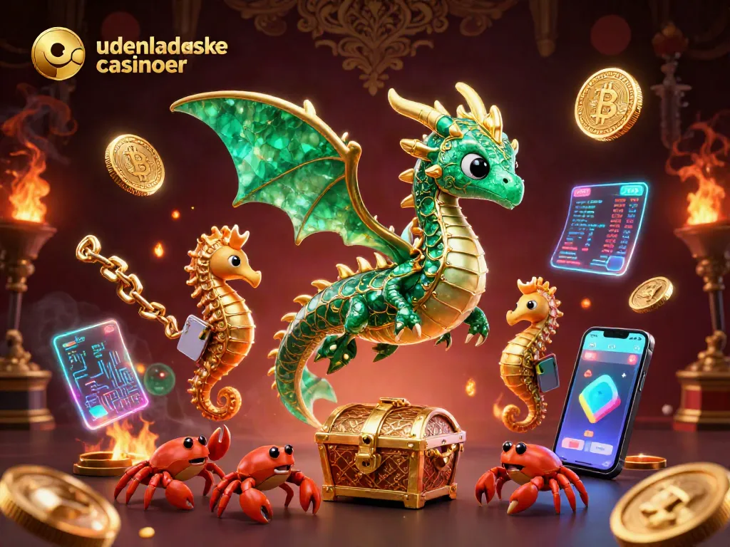 Experience the excitement at udenlandske casinoer with a vibrant 3D dragon and crypto elements.