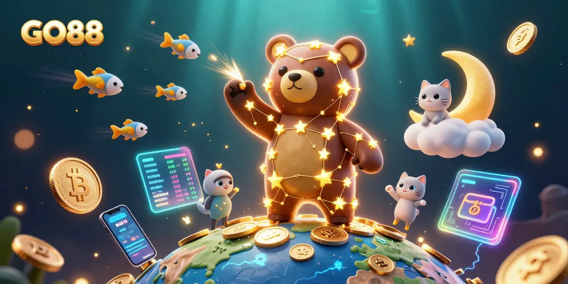 Engage with GO88's thrilling casino experience through this vibrant 3D illustration showcasing games and rewards.