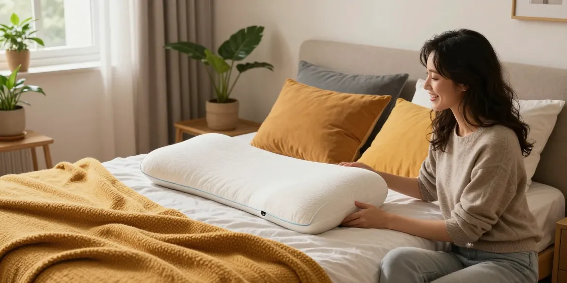 Custom body pillow on a modern bed, showcasing vibrant colors and cozy atmosphere.