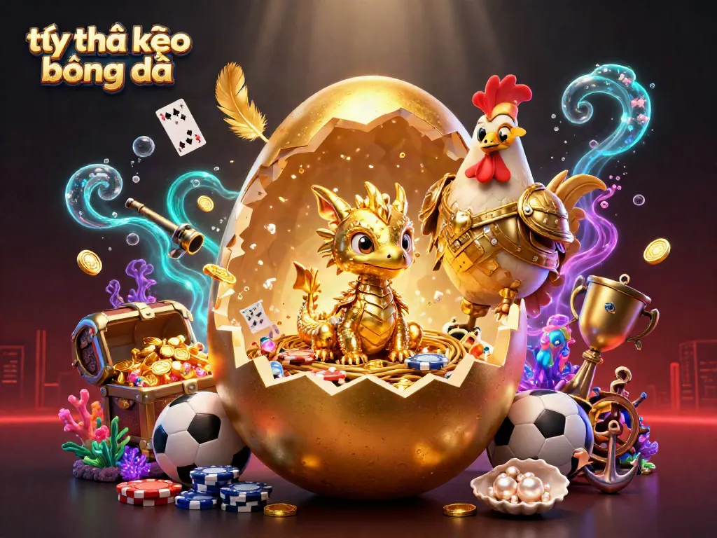 Bet on tỷ lệ kèo bóng đá with a golden dragon emerging from poker chips amid vibrant casino elements.
