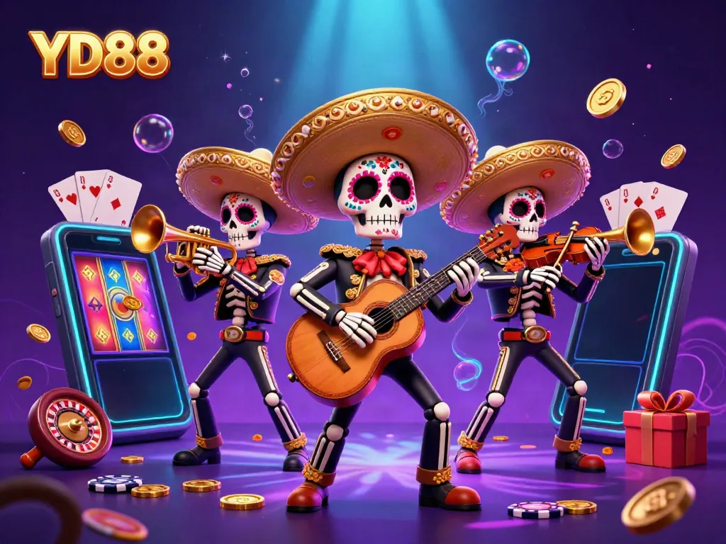 Experience thrilling gaming at YD88 with vibrant skeleton mariachi band and dynamic cash prizes.