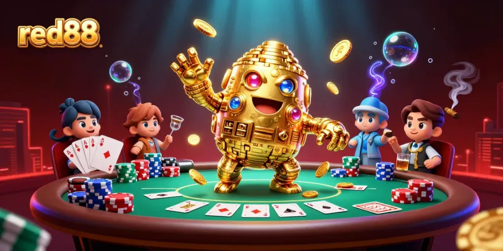 Join the excitement at red88 with a lively casino scene filled with vibrant gaming elements.
