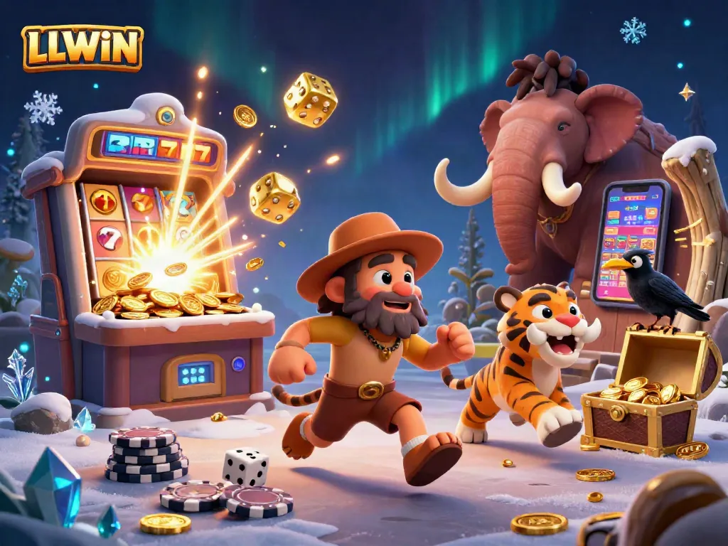 Experience thrilling LLWIN gambling with engaging visuals of ancient characters and vibrant casino elements.