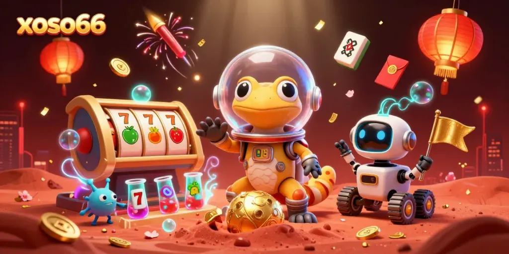 Engage in thrilling action with xoso66 in a vibrant 3D casino discovery scene