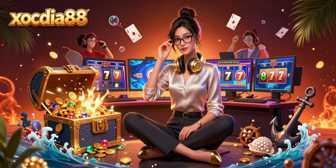 xocdia88 showcases vibrant slot game excitement in a dynamic 3D casino scene.