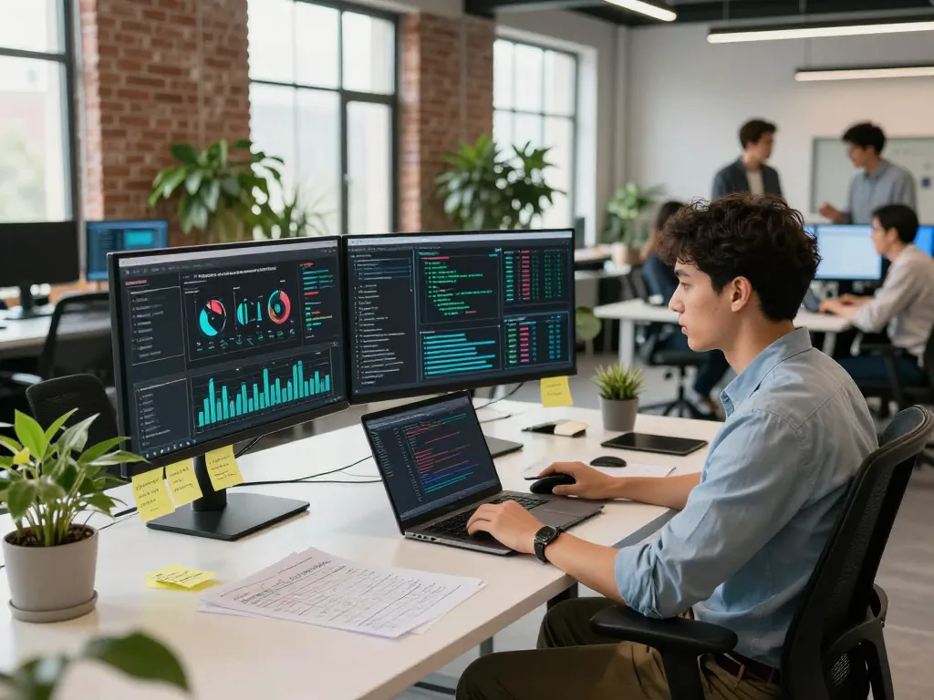 Data analyst working on hbet analytics in a modern tech workspace.