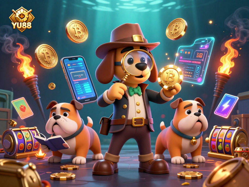 Engage with YU88's dynamic casino scene featuring a detective pursuing treasure clues with crypto elements.