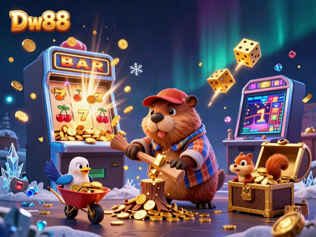 Collect golden coins and play with Dw88 in this fun-filled, animated casino scene.