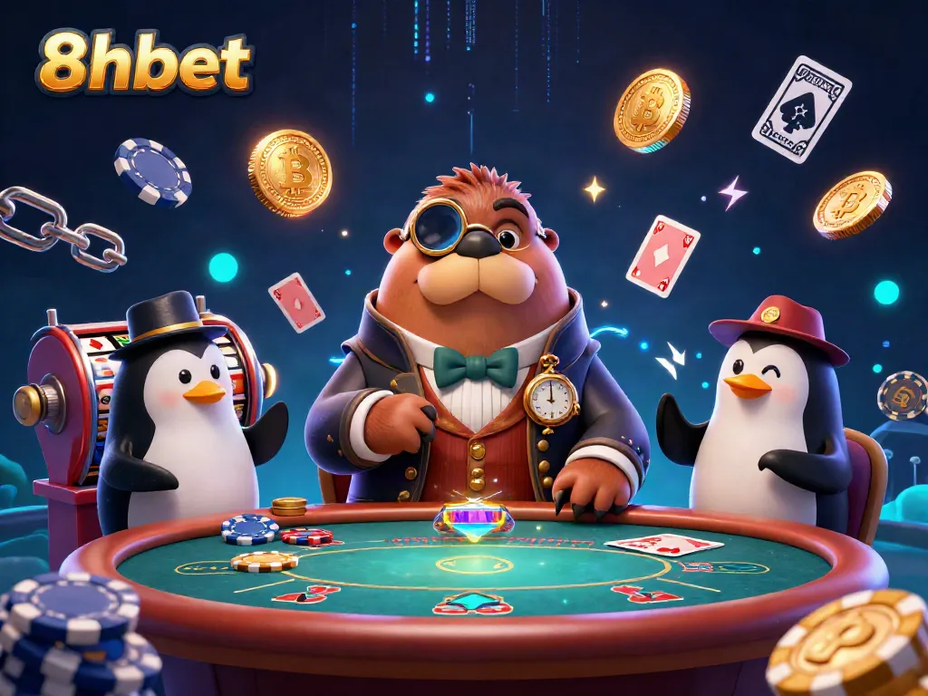 Experience thrilling poker action with 8xbet's vibrant underwater casino scene featuring dynamic characters and cryptocurrencies.