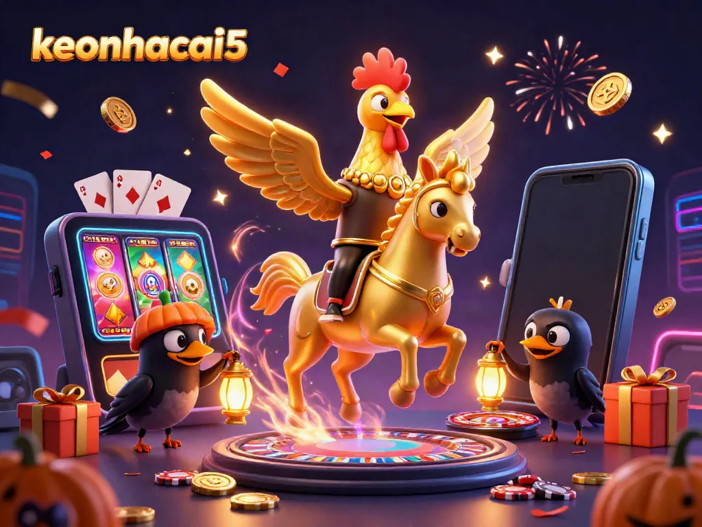 Experience thrilling gameplay with keonhacai5 as the golden rooster encounters captivating casino elements.