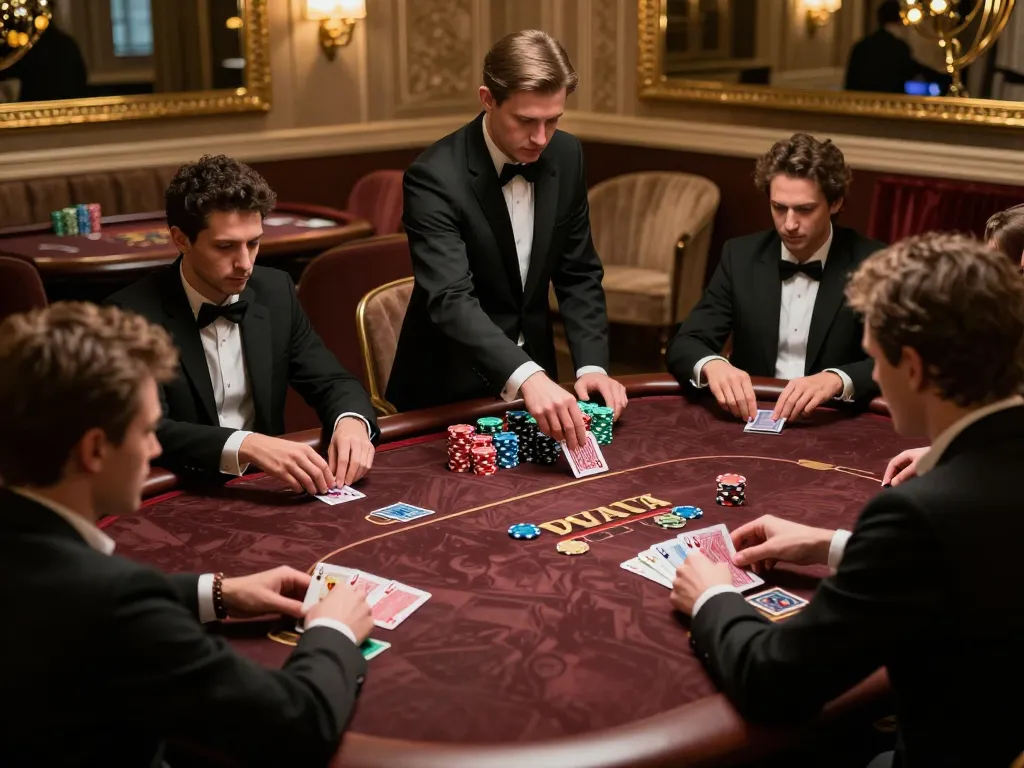 Players strategizing at a Go8 poker table, showcasing colorful chips and intense gameplay