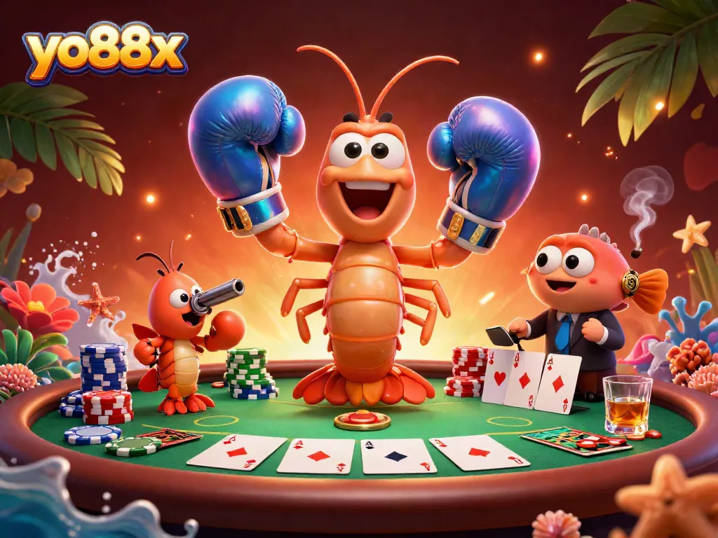 Experience thrilling gameplay with yo88x, showcasing a lively poker scene featuring colorful characters.